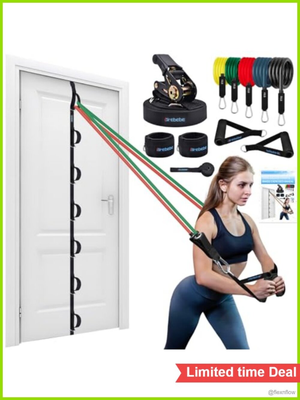 Heavy Duty Door Anchor Strap for Resistance Bands, 7 Loops + 7 D Rings,